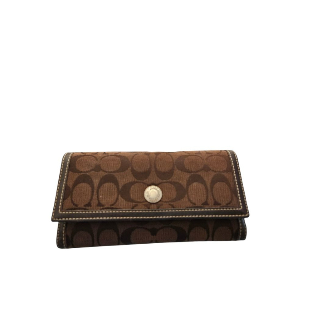Coach Brown Signature Canvas Wallet One Size